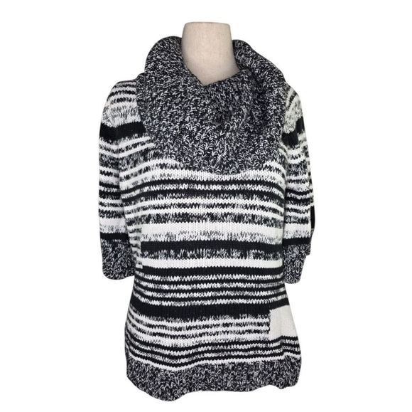 White House Black Market XL Cowl Neck Striped Sweater Black White Knit Top - Picture 1 of 6